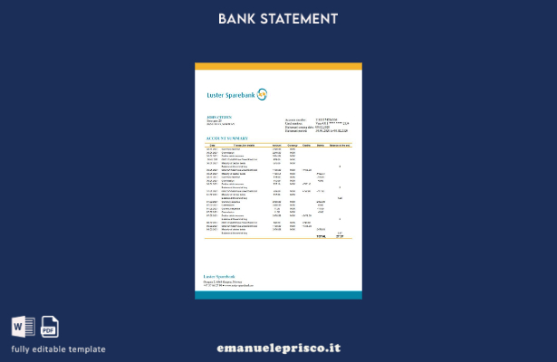 modello word di estratto conto bancario Norvegia Lustre Sparebank in stile verif